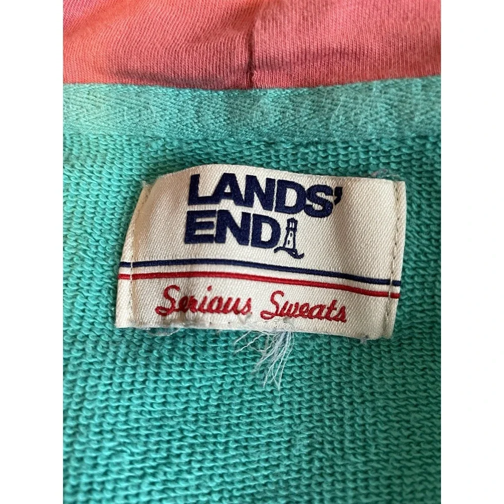 Women's LANDS' END Serious Sweats Bright Color Block 80s‎ Pullover Hoodie Size M